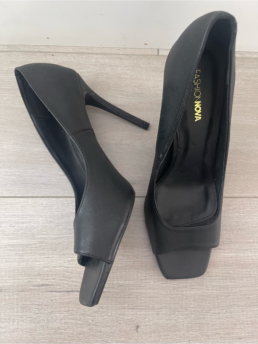 Fashion Nova Black Square Toe High Heel Pumps